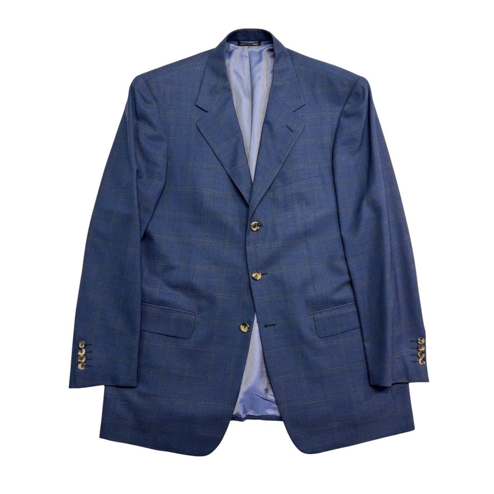 Pal Zilieri IT 54 US 44L Blue Windowpane Blazer Jacket Sport Suit Coat Italy